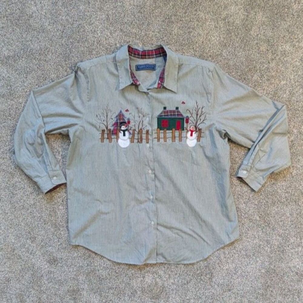 Vintage Karen Scott Striped Snowman Shirt XL -